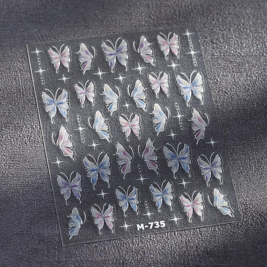 5D illusion polarized butterfly nail sticker pink purple blue fashionable self-adhesive butterfly nail art decoration sticker