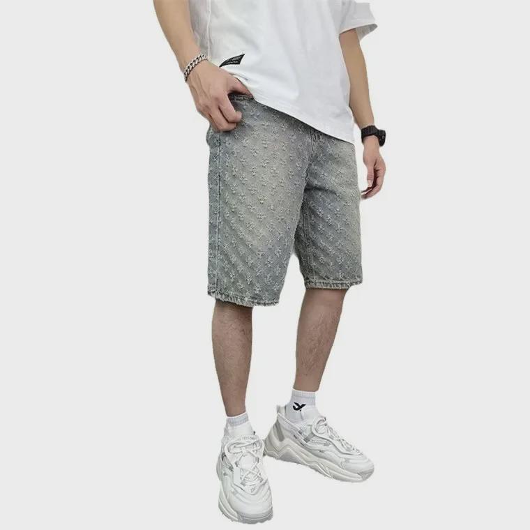 Men's Retro Hong Kong Style Loose Denim Shorts - Trendy Korean Design