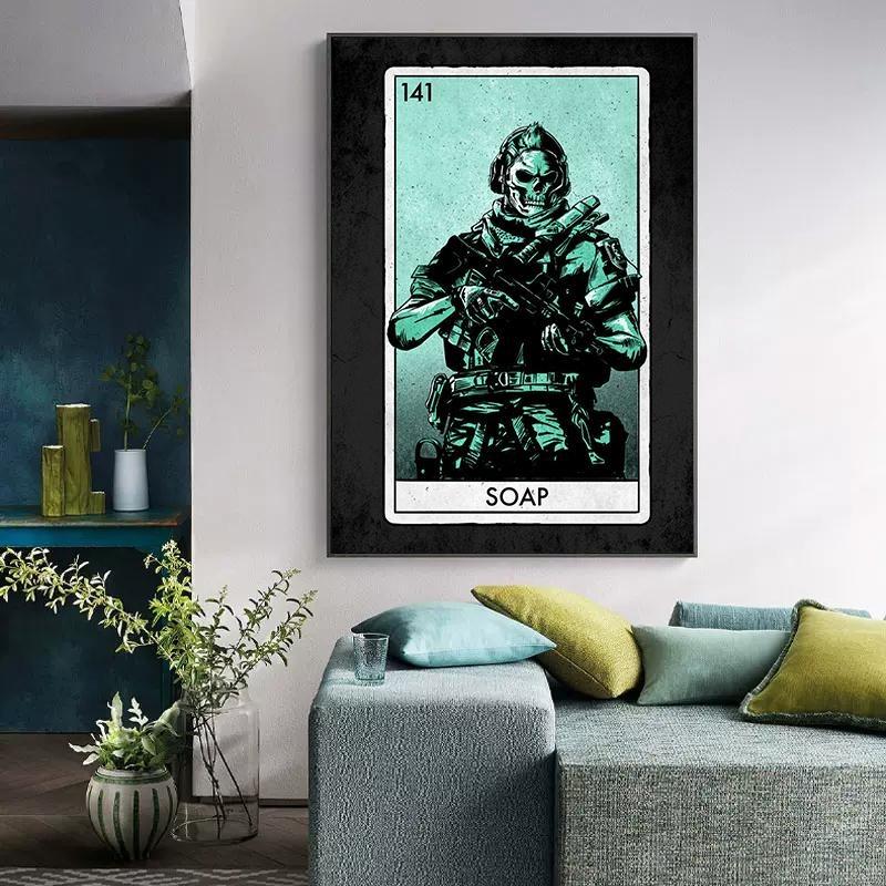 Mw ii cartel map posters canvas painting reaper Simon ghost riley map wall art book print for living room home decor