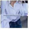 2024 Fashion Women's 100% Cotton Solid Casual Lapel Button Shirt with Semi-Puffy Sleeves