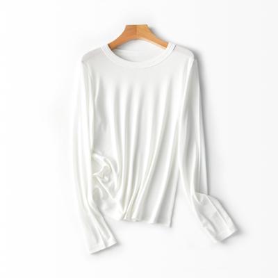Slack Tencel Wool Slim Round Neck Knitted T-shirt Women's Summer Thin Loose Inner Solid Color Pullover Base