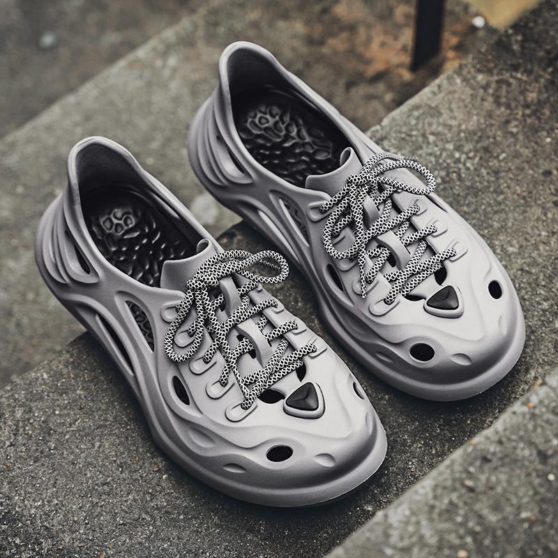 Men's breathable casual Lace up sandals summer new soft-sole outdoor Garden shoes waterproof fashion hole shoes driving slippers