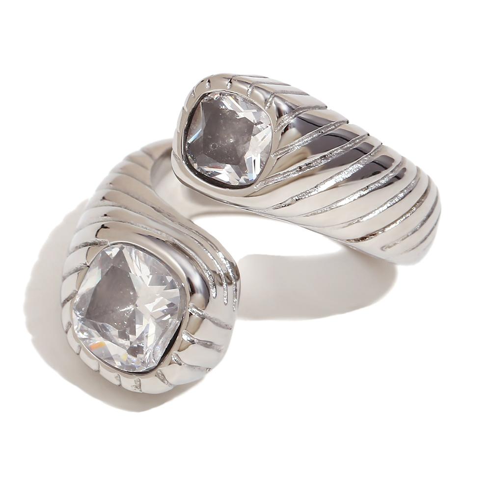 

E.B.belle Гипоаллергенное Двустороннее Кольцо с Полосатым Узором из Цирконов Открытое Креативное Кольцо из Нержавеющей Стали Украшение Для Женщин Девушек