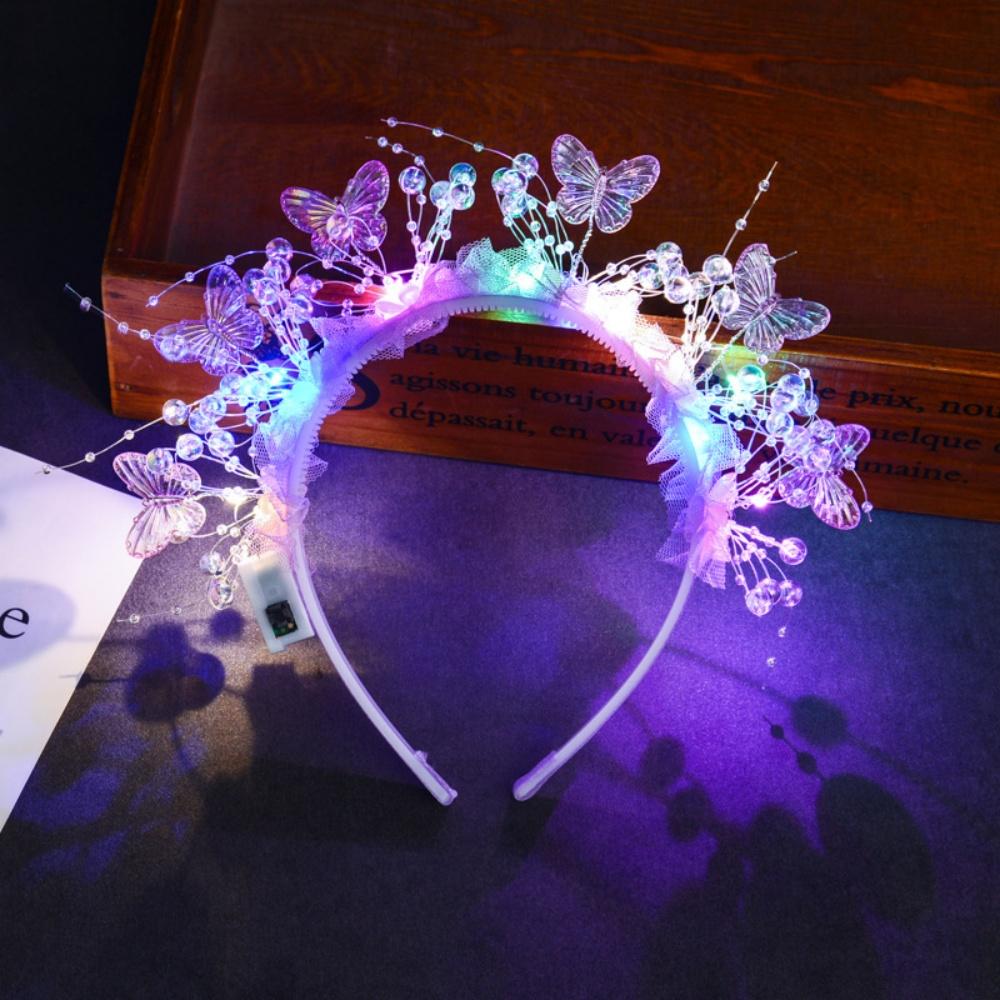 2026 New LED Light Up Butterfly Flower Headbands Girls Women Fairy Glow Headband Birthday Halloween Christmas Party Supplies