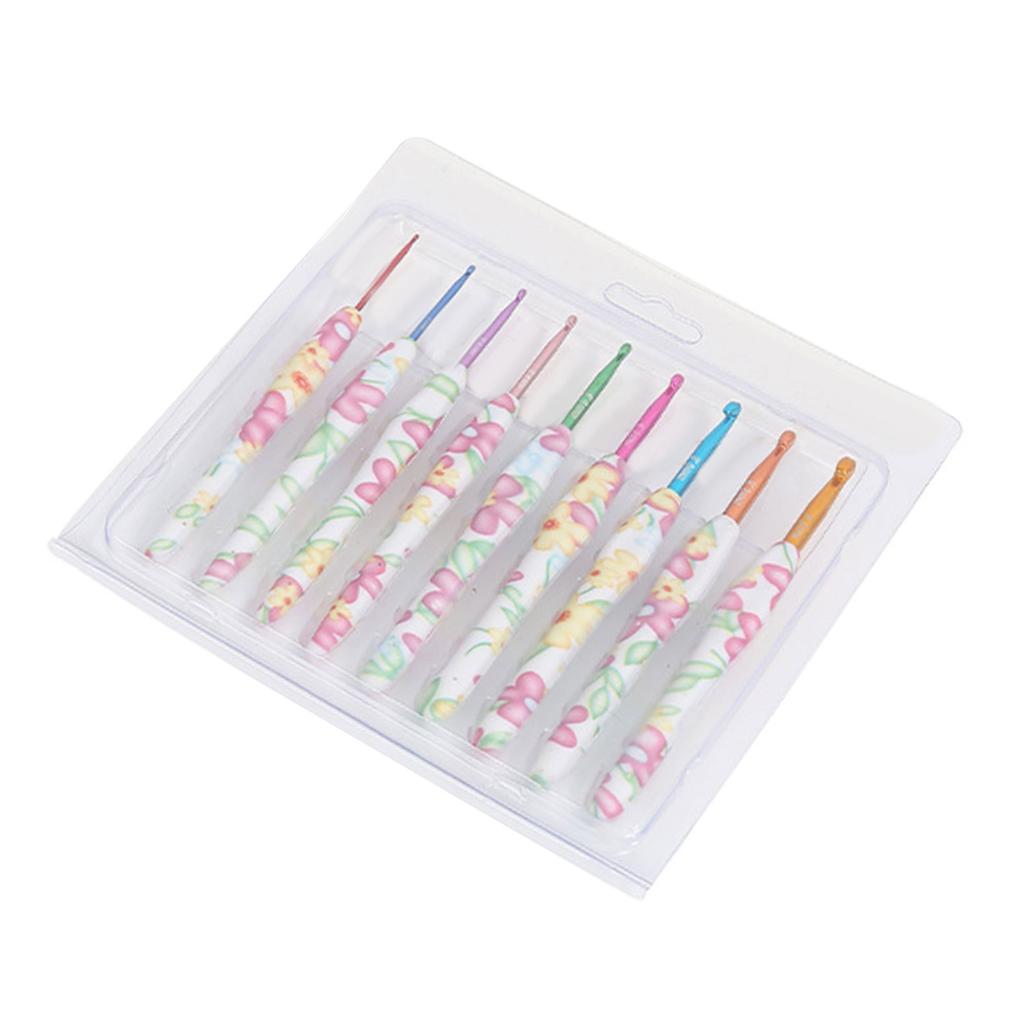 9Pcs Ergonomic Handle Crochet Hook 2mm-6mm Ergonomic Crochet Needle Soft Handle Crochet Hook for Beginner Hobbyist