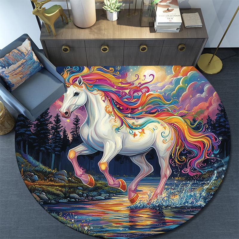 Fantasy Horse Round Area Rug,Carpet Rug for Living Room Bedroom Sofa Playroom Decor,Non-slip Floor Mat