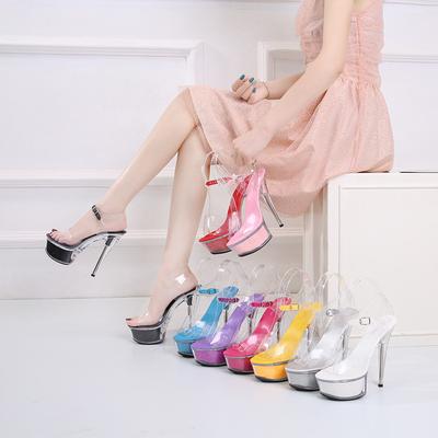Storlek 34-43 Sexiga Superhöga Klackar 15CM Tunn Klack Vattentäta Platåsandaler Transparenta Kristallskor Bröllopsskor
