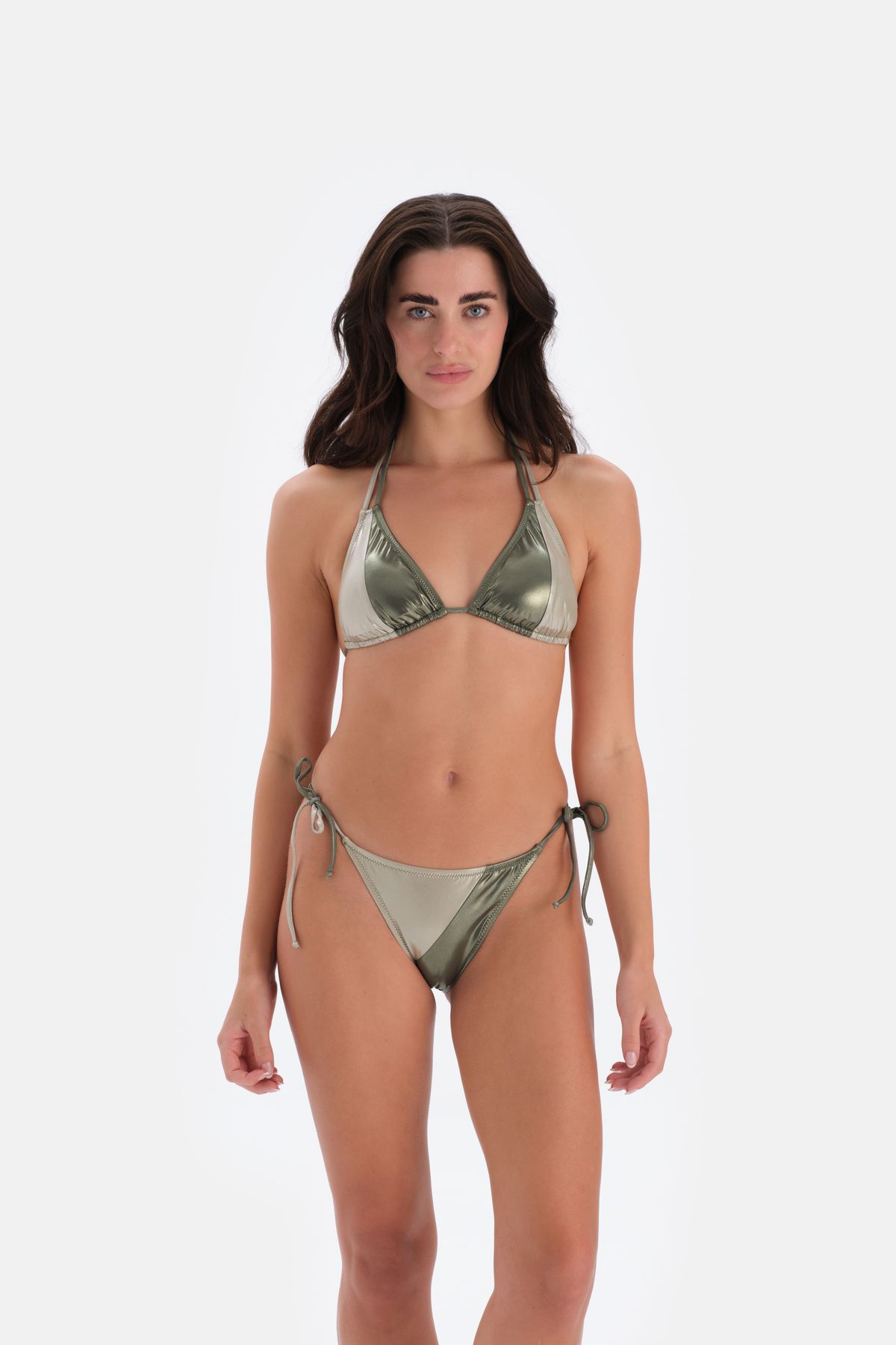 

Женский модный новый комплект бикини зелено-бежевый 3030Bk треугольник