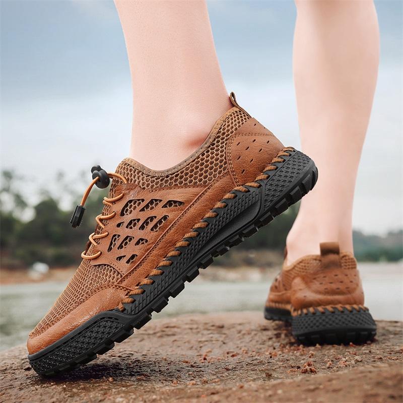 Fashion 2025 Spring Autumn Men's Outdoor Shoes Mesh Surface Hollow Breathable Travel Sports Shoes Lightweight Casual Shoes Mesh Flats