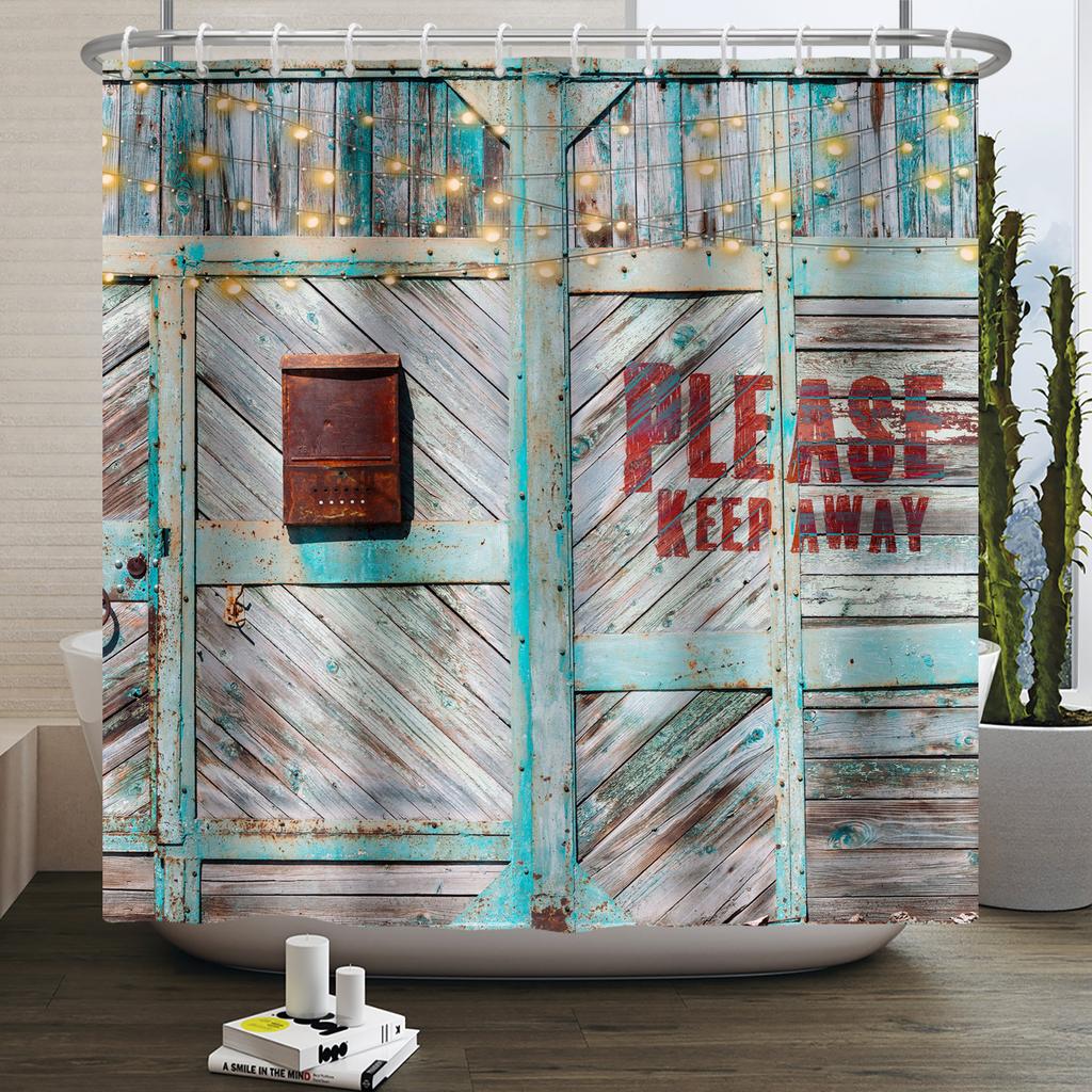 Retro Wood Door Shower Curtain Farmhouse Country Vintage Farm Barn Wooden Waterproof Polyester Shower Curtain for Bathroom Decor