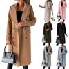 Women's Spring 2025 Versatile Woolen Double-Breasted Long Sleeve Coat with Welt Pockets