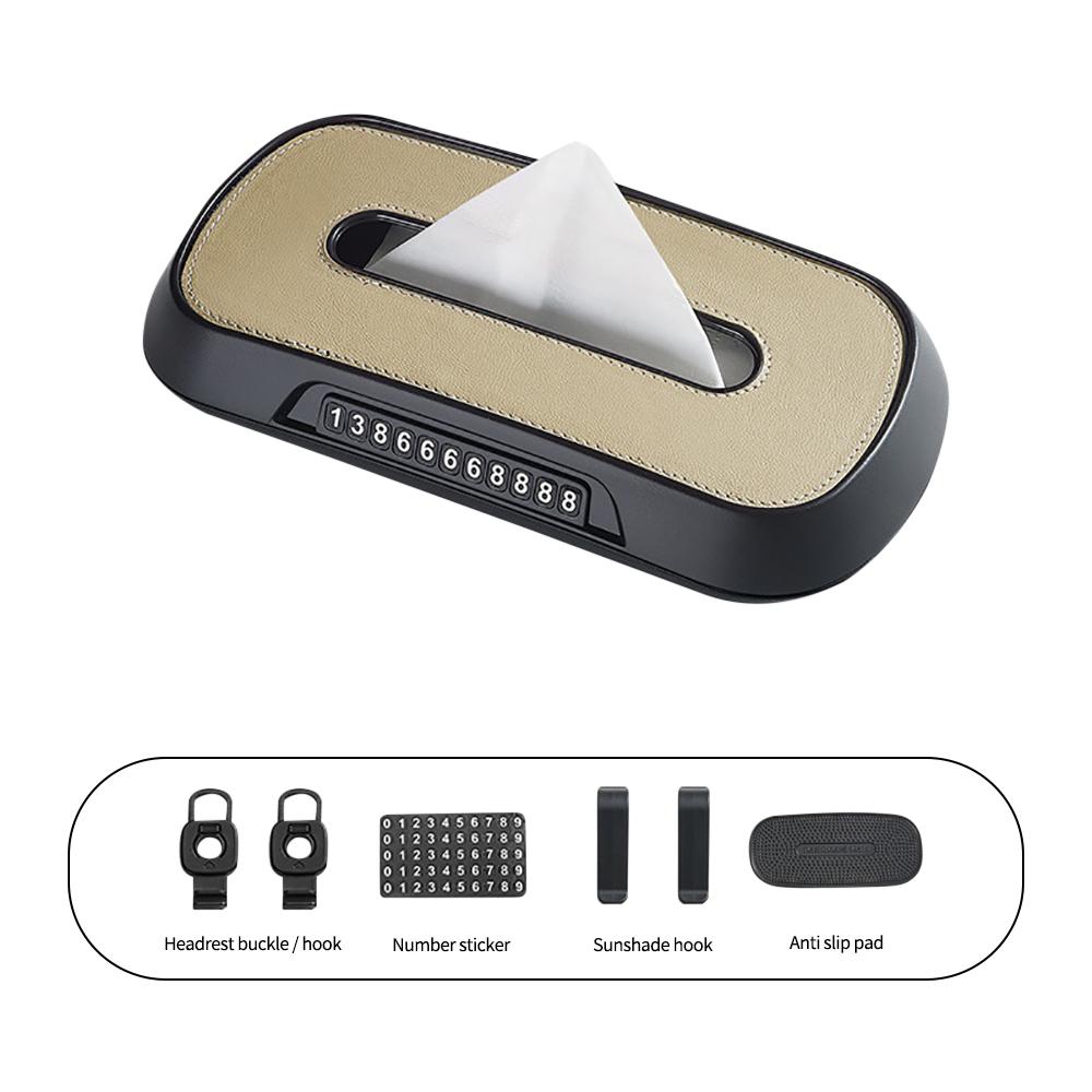 Car Tissue Box for Tesla Bmw Mercedes Benz Volkswagen Car Visor Leather Tissue Holder Parking Number Plate Interior Storage Box