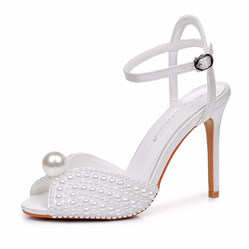 Plus Size Shoes for Women 35-43 Summer Elegant 10cm High Heel Peep Toe Party Evening Wedding White Sandals Women Footwear