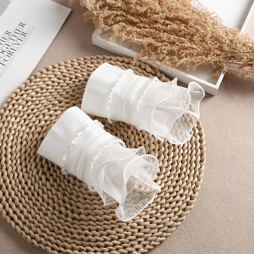 Chiffon Weiß Falsche Manschettenärmel für Damen Pullover Dekorative Ärmel Plissierte Handgelenke Plissierte Falsche Ärmel Handschuhe Falsche Manschette