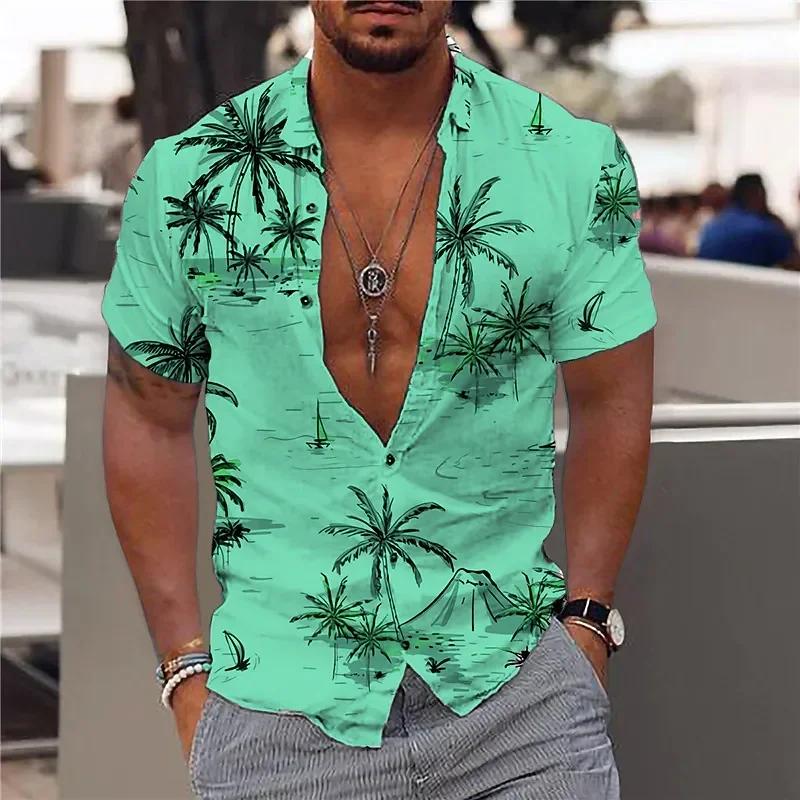 Hawaiian Men's T-shirt 3D Printed Beach Coconut Tree Men's Shirt Short Sleeved Fashionable Top T-shirt Men's Shirt
