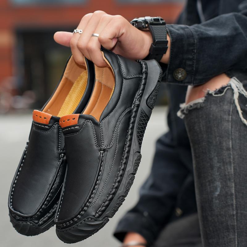 Men's Large Size Pure Handmade Sewing Casual Rubber Leather Shoes Soft Soles Wedding Shoes 38-48