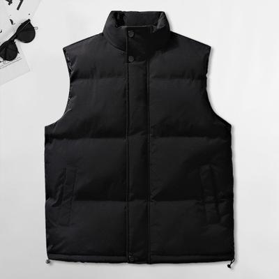 Vestă pentru bărbați, guler, fără mâneci, cu fermoar, cu design de buzunare, cu tiv reglabil, de culoare solidă.