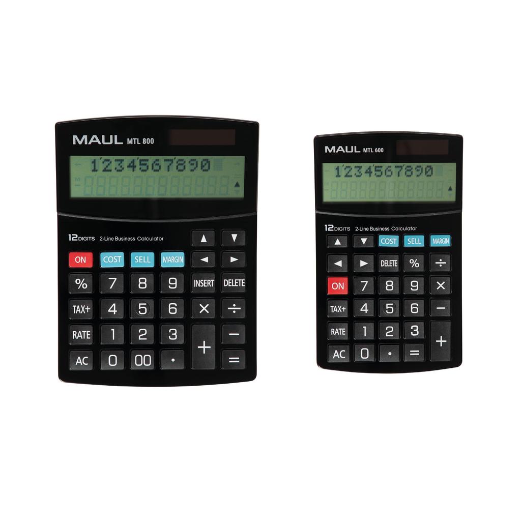 MAUL MTL 600 Commercial Calculator Calculator with Commercial Functions 12 Digit Display, 2 Lines with Tax Invoice and Correction Function Solar