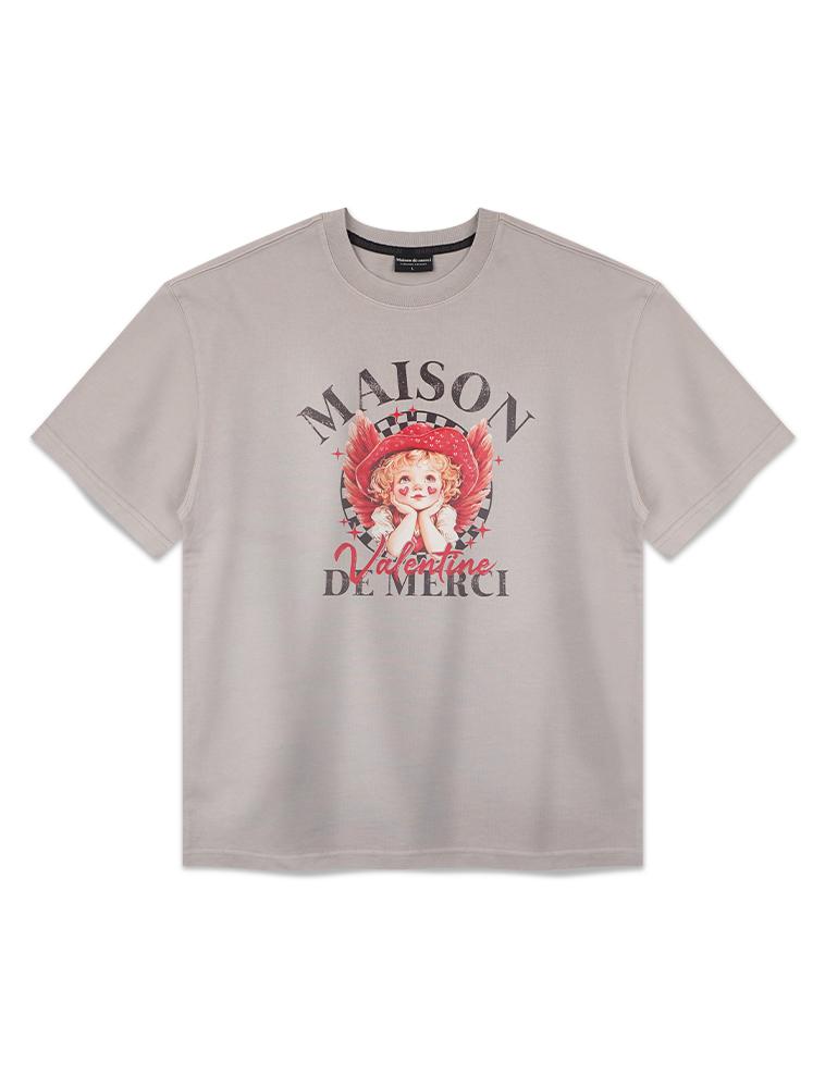 LA MAISON STUDIO Unisex Smoky Vintage Angel Oversized Pigment Dyed Heavy Jersey Short Sleeve Light Grey (Fcf2Ts416M)