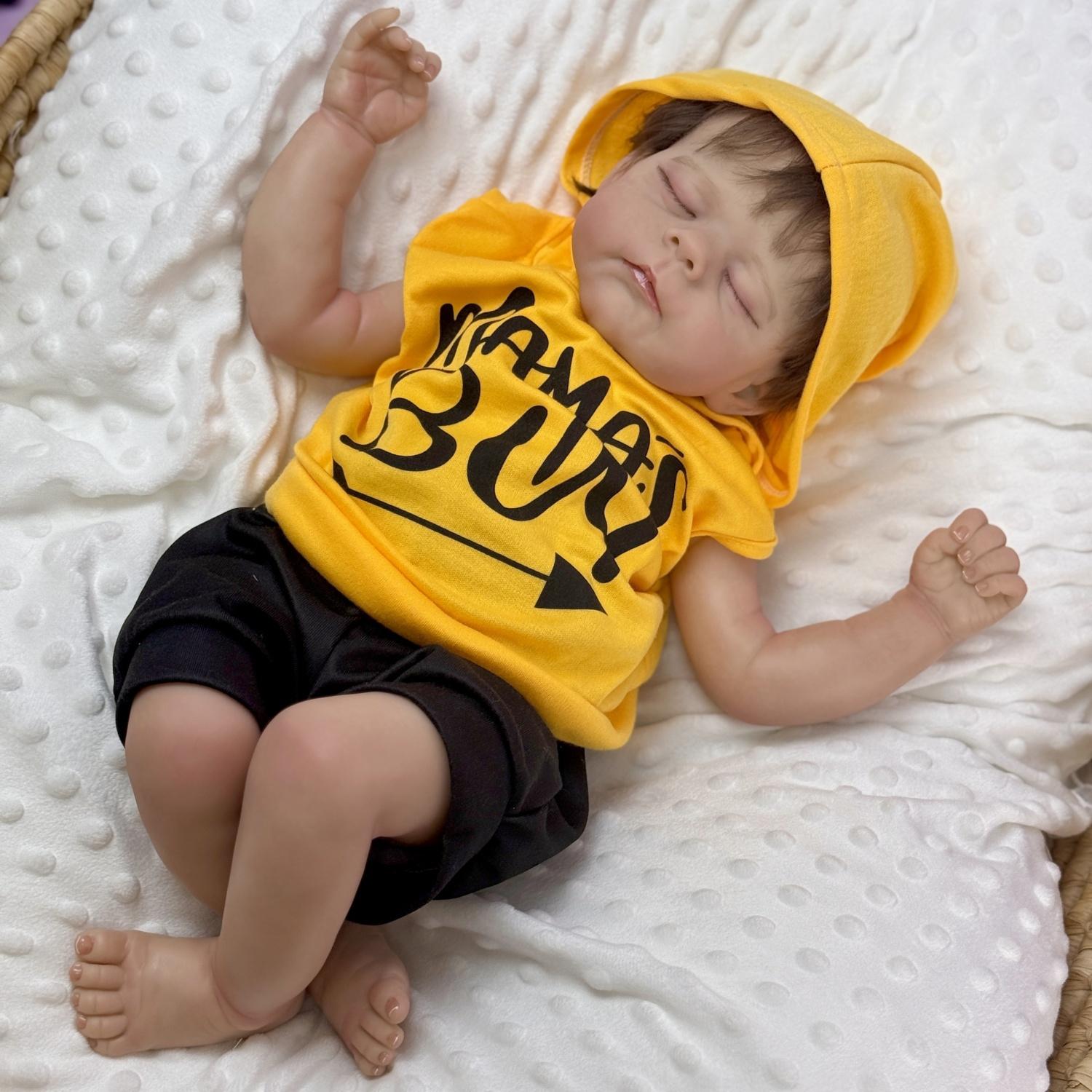 

BZDOLL 50 CM 20inch Asleep Reborn Baby Art Doll Toy For Girl Lifelike Vinyl Limbs Cloth Body Sweet Babies Doll Handmade Lovely Birthday Gift cloth body doll