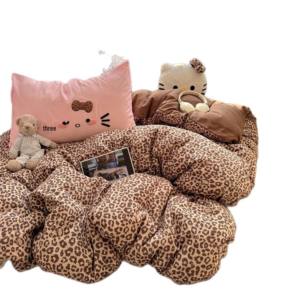2026 Washable Leopard Print Chenille Kitten Bedding Set - Leopard Theme