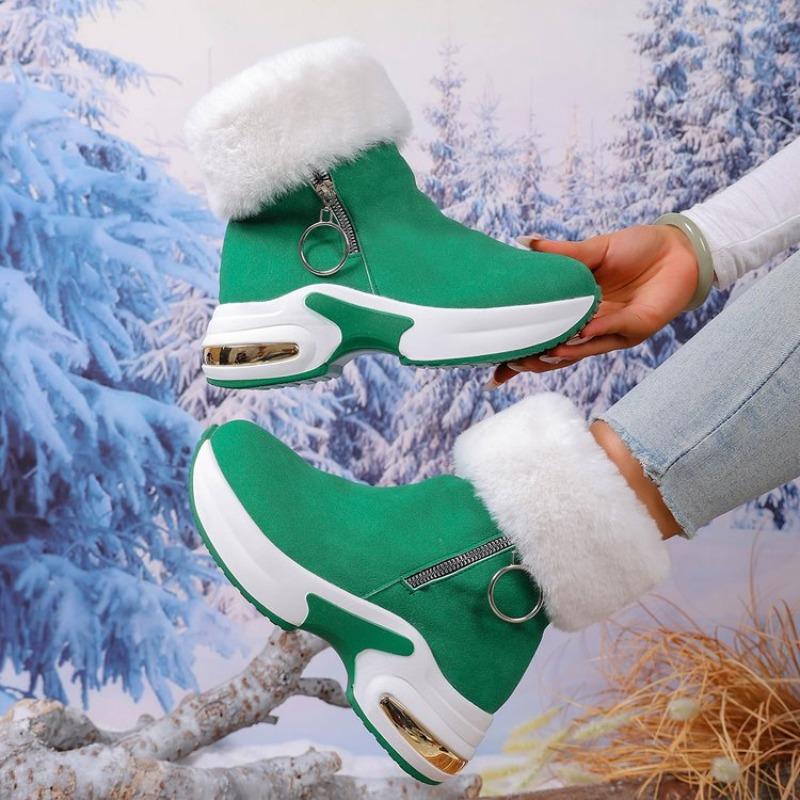 Women's EU Size Faux Suede Zip-Up Snow Boots - Autumn/Winter 2025 New Style, Fleece-Lined, Platform Thick-Soled, Wedge Heel, Short-Calf