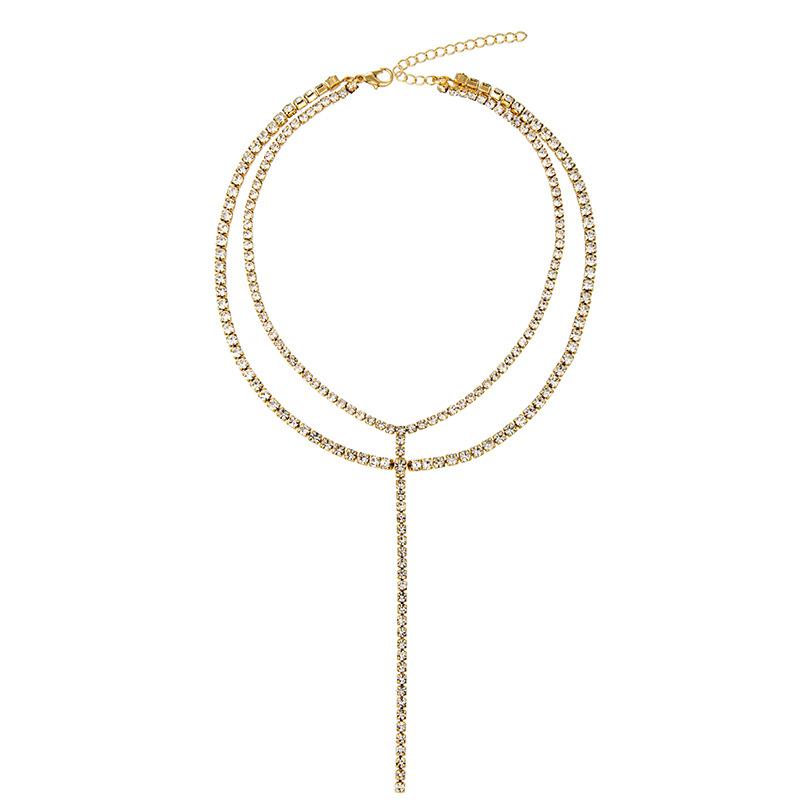 European and American accessories super flash full diamond tassel necklace ins fashion personality long collarbone chain wholesale