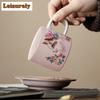150ml Pink Ru Kiln Flower Cat Coffee Mug With Plate Beer Cup Afternoon Tea Mug Household Cup Saucer Kit Teaware Decoration Gift