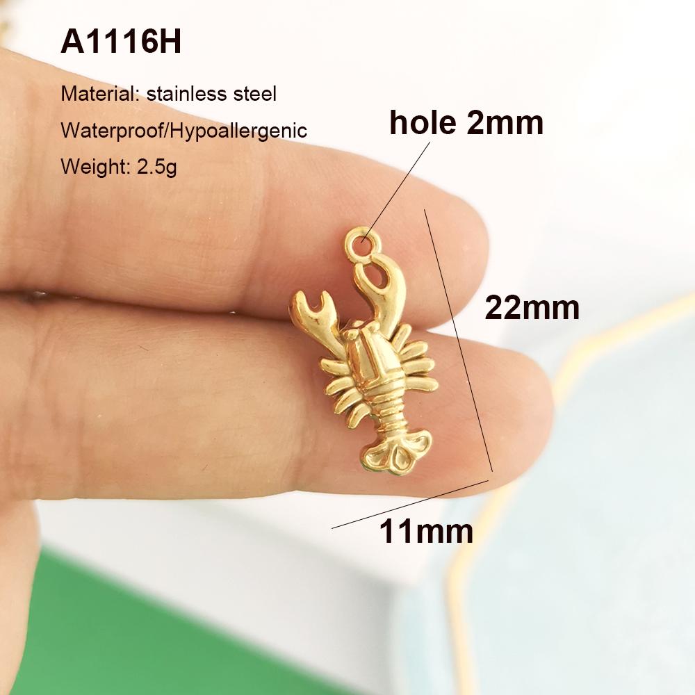 2pcs/lot Pendant Charm Fish Ocean Shark Starfish Lobster Coral Necklace Earring Stainless Steel Gold PVD Red