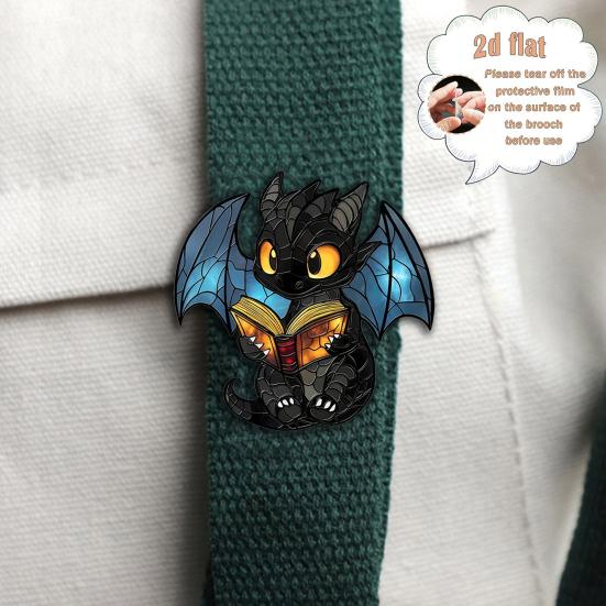2D Acryl Boek Draak Broche Pin Charmante Gevleugelde Draak Badge Schattige Fantasie