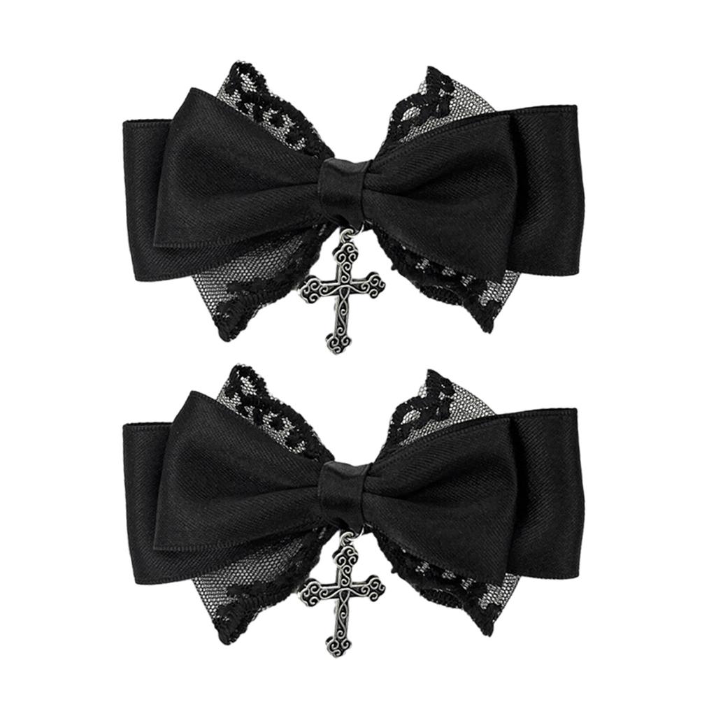 Lolita Cross Bow Hair Clip Elegant Large Side Clip Bow Sweet Girls Gothic Bow Style Bowknot French Barrette