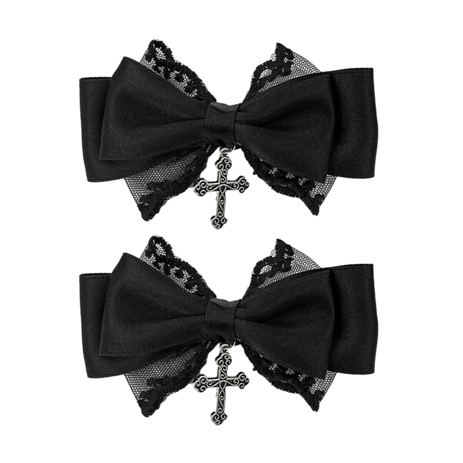 

Lolita Cross Bow Hair Clip Elegant Large Side Clip Bow Sweet Girls Gothic Bow Style Bowknot French Barrette A