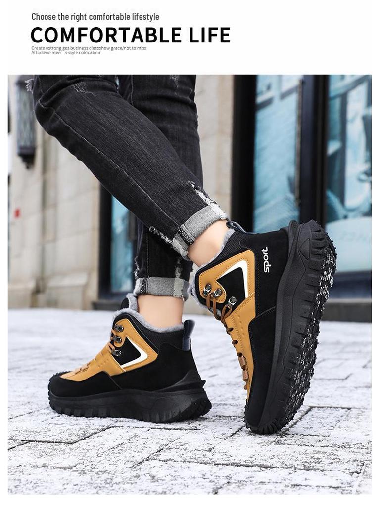 Plus-Size Men's Fleece-Lined High-Top Winter Snow Boots, Non-Slip, Wear-Resistant Martin Style.