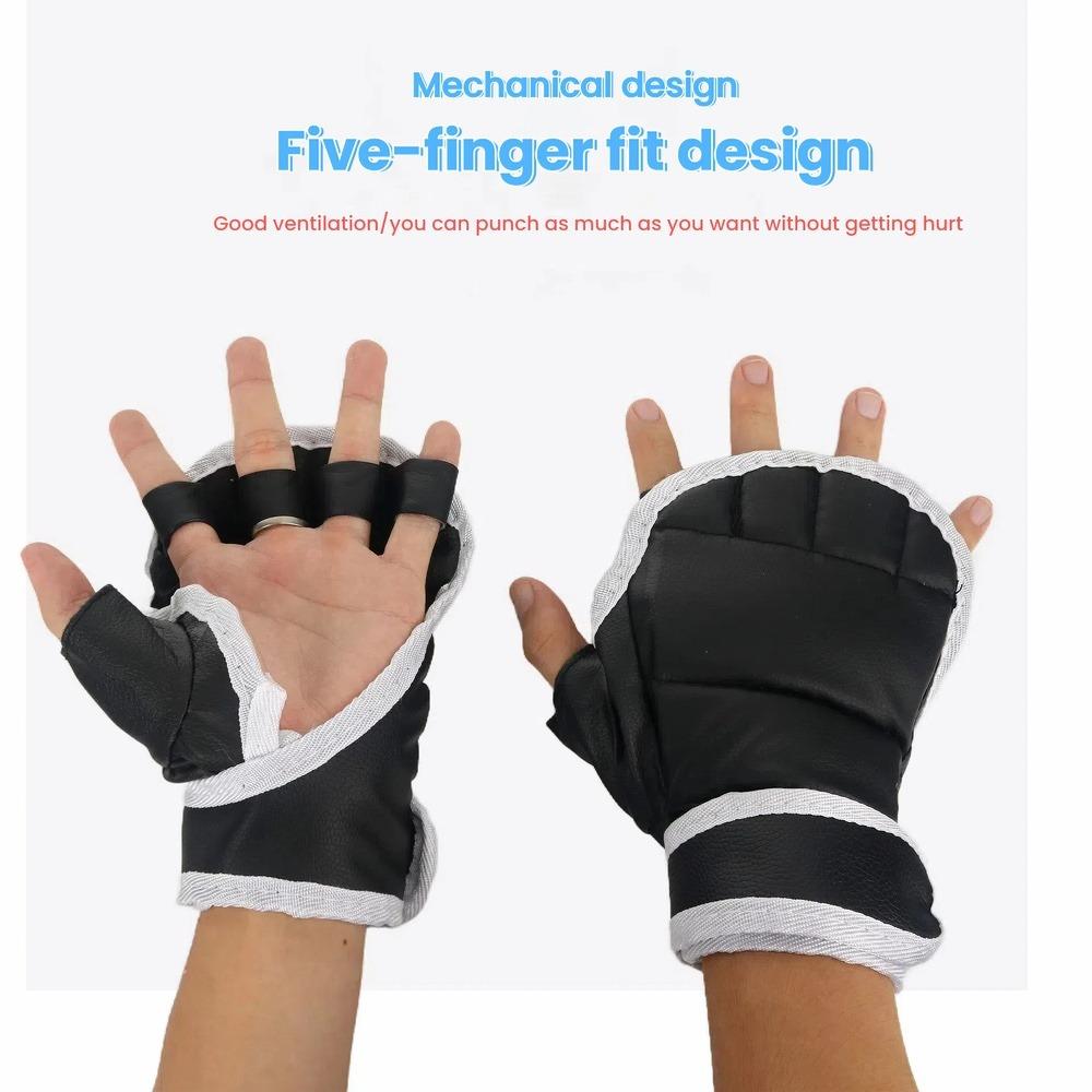 1 Pair of Black Half Finger Boxing Gloves PU Leather Karate Muay Thai Training and Exercise Gloves Children's Boxing Gloves