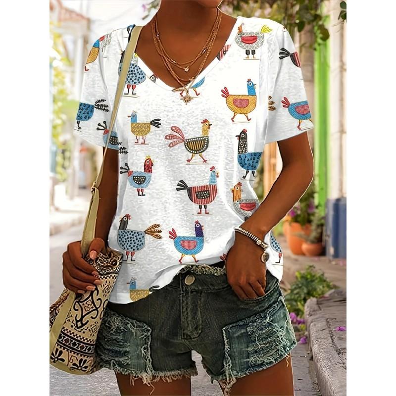 Womens V-Neck Short Sleeve T-Shirt With 3D Printed Striped Loose Fit Casual Chic Top 2025