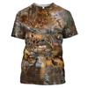 3D Wildschwein-Print T-Shirt für Herren Outdoor Dschungel Jagd Schilf Tarnung T-Shirt Lässig O-Ausschnitt Kurzarm Lustiges Hirschmuster T-Shirt