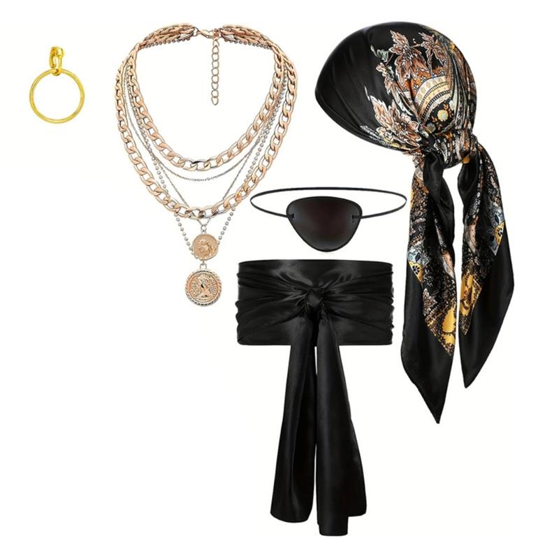 Pirate Roleplay Kit Headscarf Belt Jewelry Accessories Cosplay Costume Halloween Party Theme