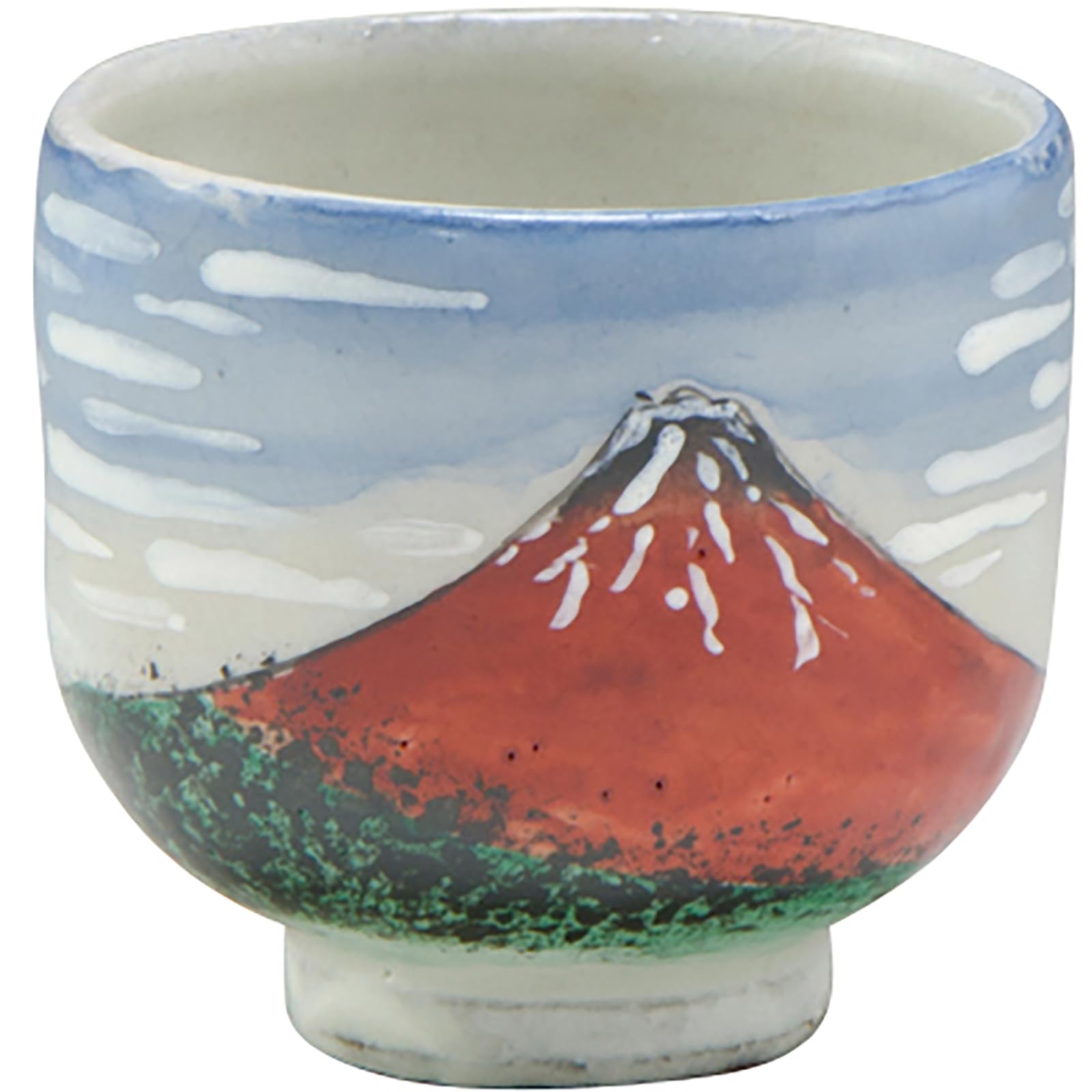 

Kyo-yaki Kiyomizu-yaki Sake Cup, Approximately 6cm, with a Fine Breeze, Clear Weather, and Red Fuji Design, Made in Japan, GKH407-01