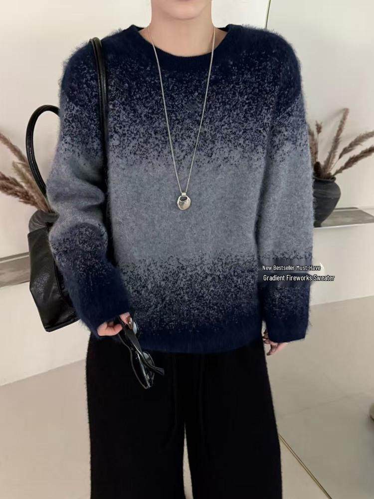 Avrupa ve Amerikan Moda Peluş Degrade Yün Kaşmir Örgü Kazak