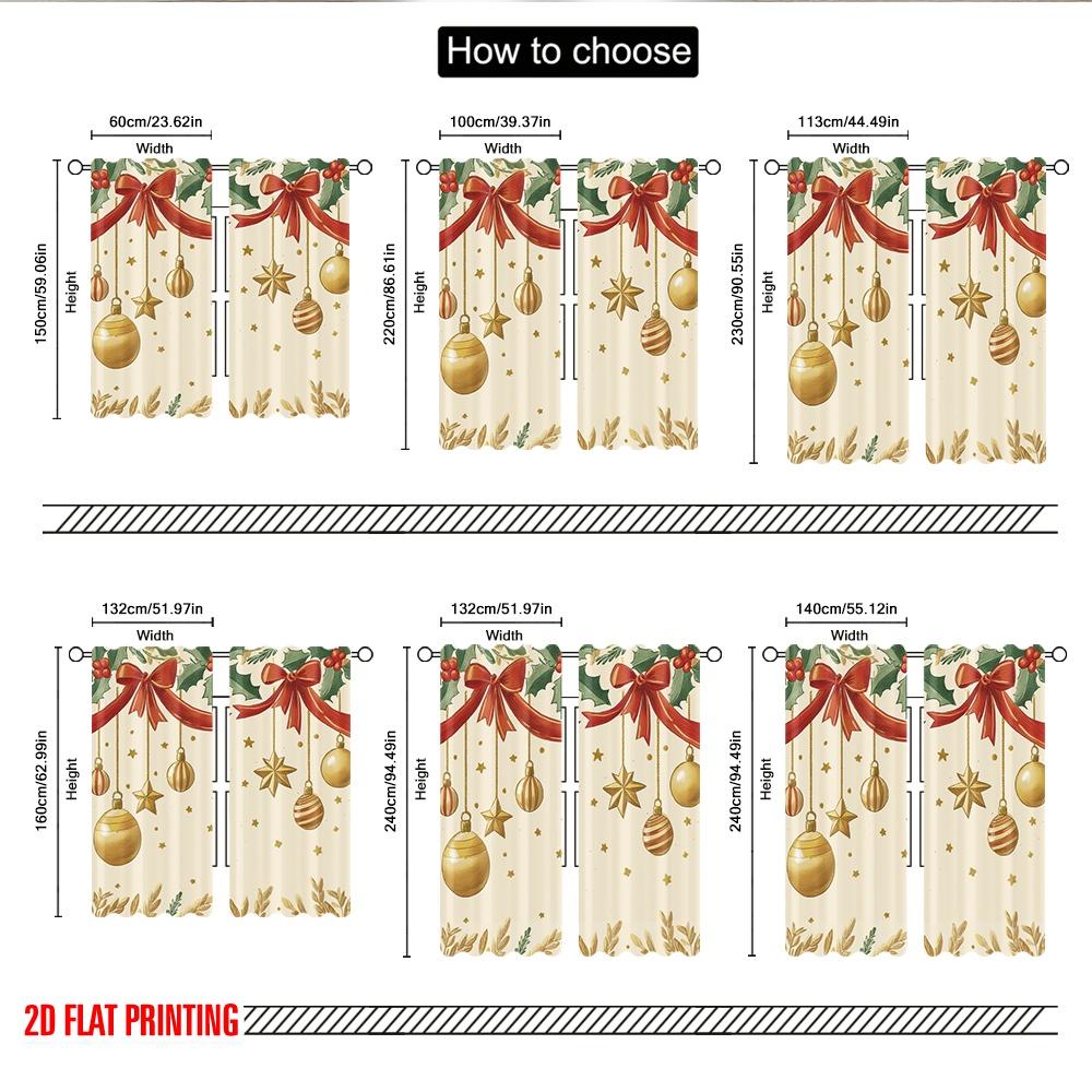 Flachdruck Frohe Weihnachten Mode Vorhänge Stechpalme Schleife Sterne Ornament Digital Bedruckt Polyester Vorhänge Set von 2 Hergestellt