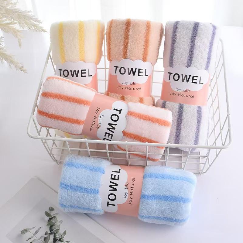 Antibacterial Striped Coral Fleece Face Towel - Gift & Cleaning Use