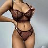 Women Sheer Mesh Lingerie Set with Embroidered Heart Pattern Adjustable Straps Underwire Bra and Matching Panties Lingerie Set for Intimate Wear