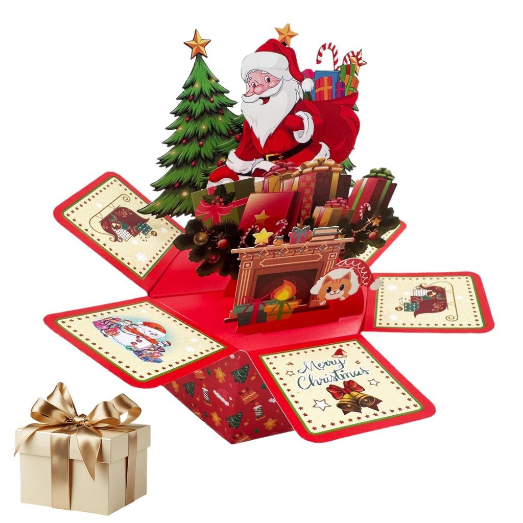 Christmas Cards 3D Popup Festive Santa Greeting Cards Hexagonal Christmas Decor With Envelops Sticky Notes For Desk Showcase