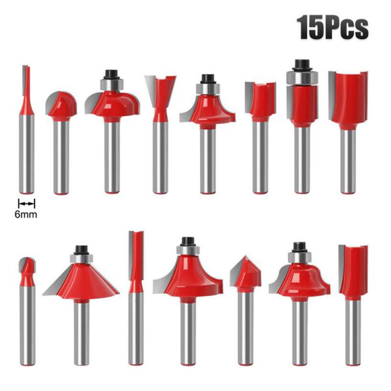 15pcs 1/4inch 8mm 6mm Router Bit Set Trimming Straight Milling Cutter for Wood Bits Tungsten Carbide Cutting Woodworking