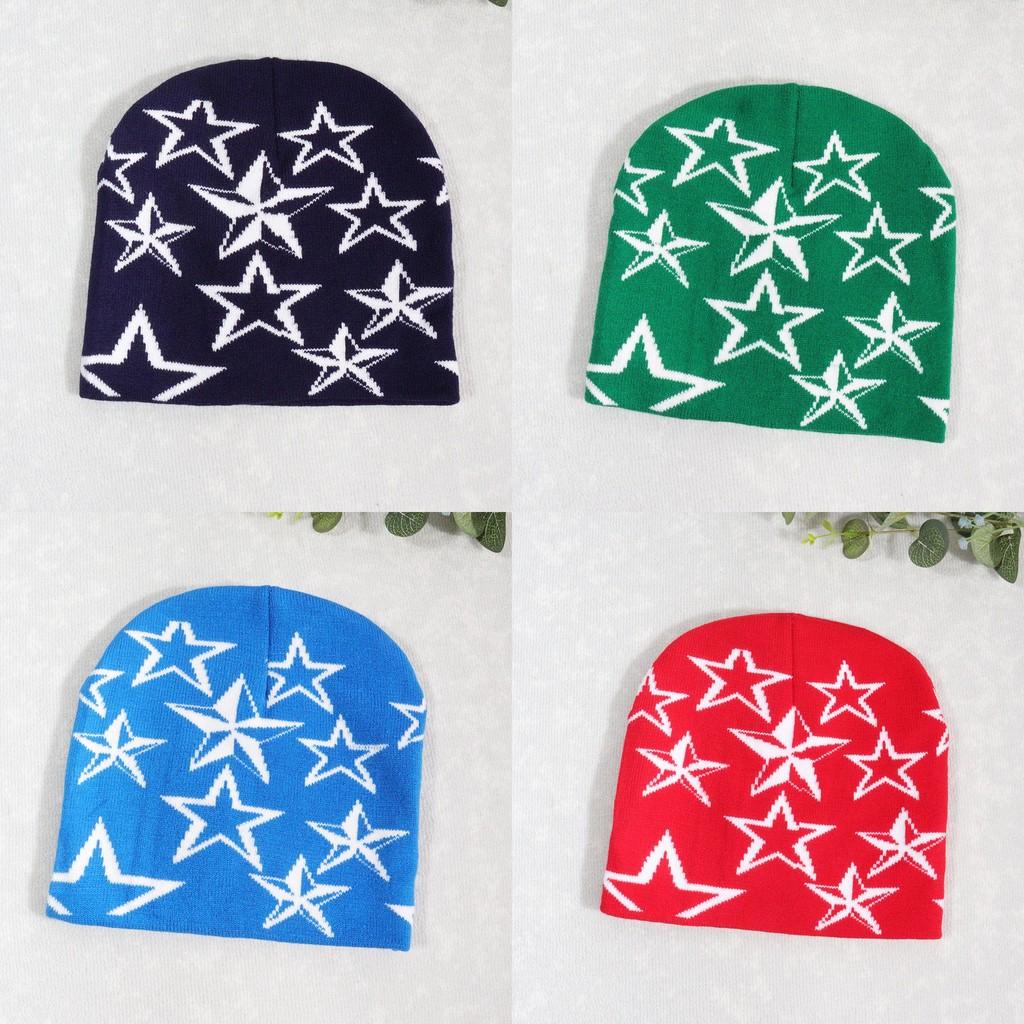 Y2k Style Star Design Knit Cap With Fluffy Fabric For Fall Street Fashion