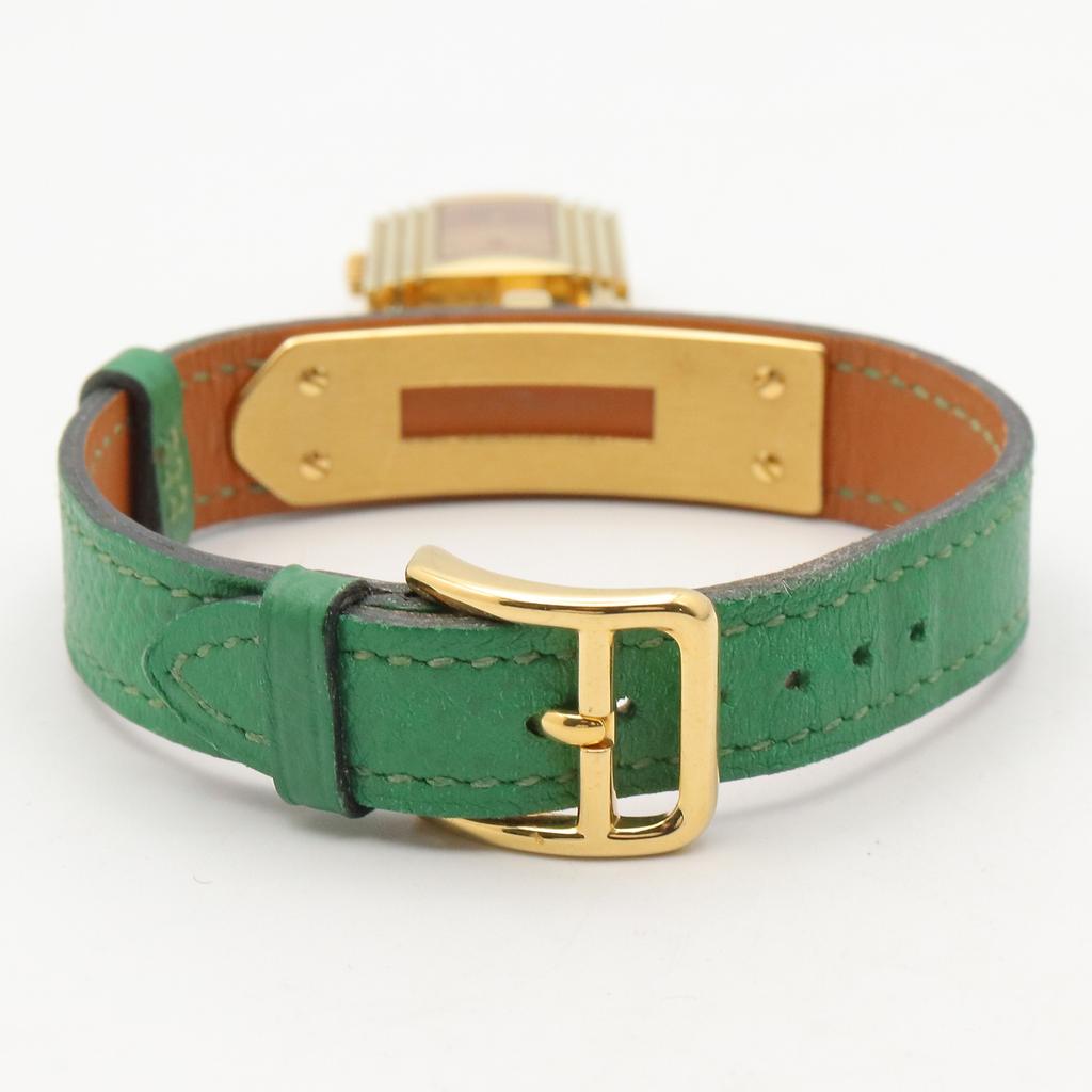 Used HERMES Kelly Watch Wrist Watch KE1.201 Quartz Gold Plated Leather Belt Used Women