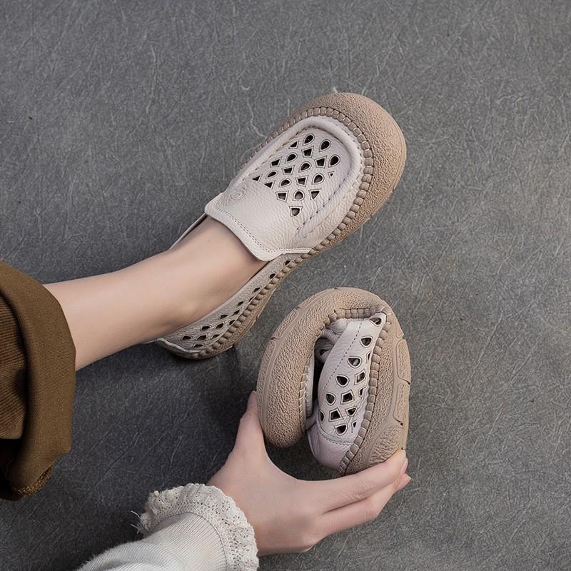 Fashion GKTINOO 2025 Spring/Summer New Hollow-out Breathable Flats Genuine Leather Comfortable Loafers Retro Versatile Women's Shoes