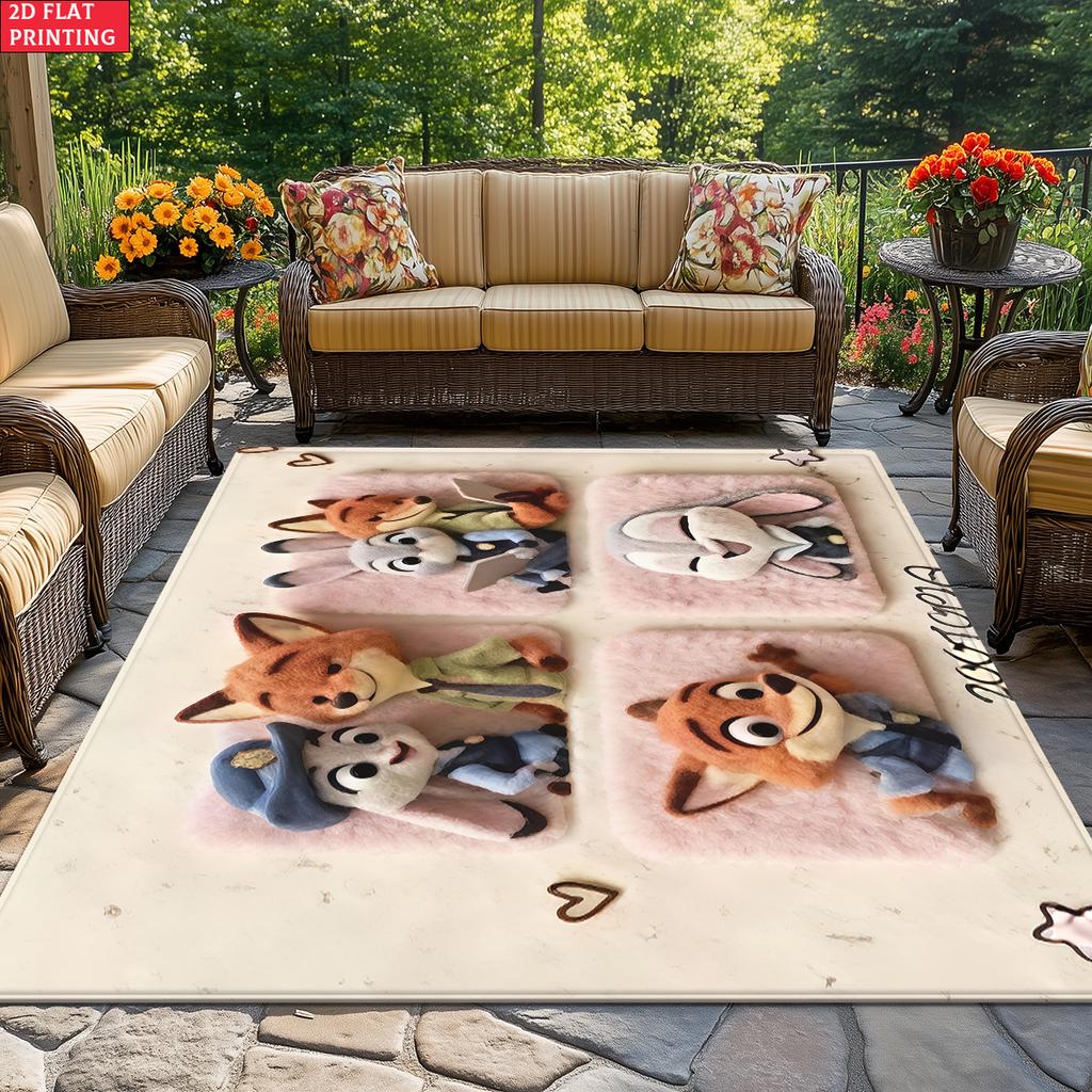 Cartoon Fox and Rabbit Large Room Carpet Non Slip Cartoon Kids Bedroom Living Room Floor Mat Home Decor Children's Play Carpet
