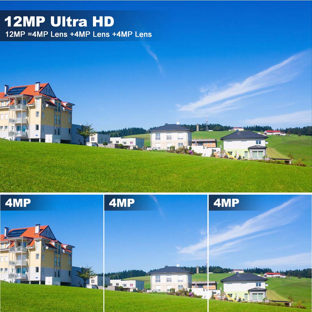 WiFi IP 12MP 6K Three Lens 8X Zoom Surveillance AI Tracking Protection Outdoor Security Camera CCTV Cam