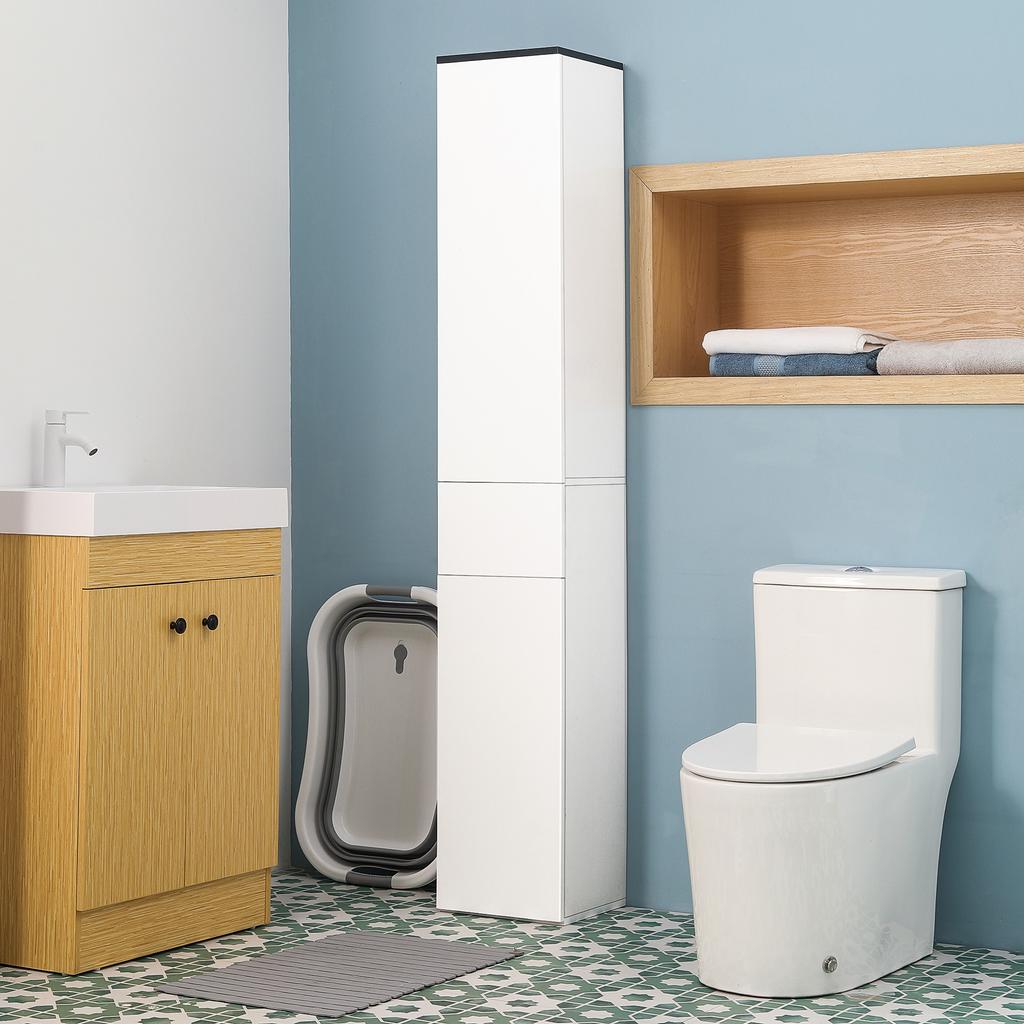 Bathroom Cabinet with Adjustable Shelf, 2 Closed Shelves and a Drawer in Wood, 30x28x180 cm, White